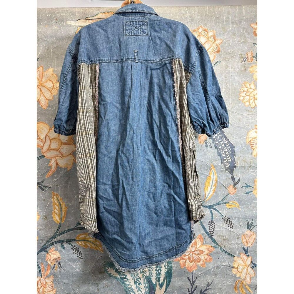 Free People Runaway Plaid And Denim Top Size L - Picture 4 of 5